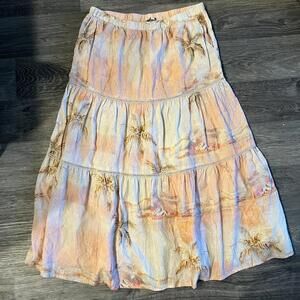 pink maxi skirt with palm tree design